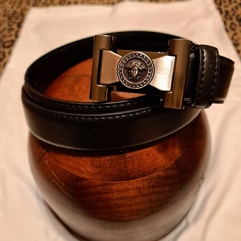 Black Leather Belt with Silver Buckle